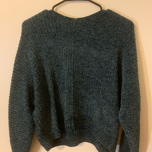 Knit Dark Teal V Neck Sweater - Picture 2 of 3